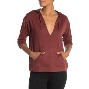 Rust french terry deep v hoodie